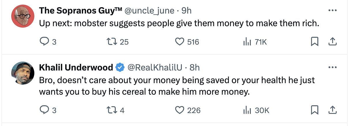 Social media users criticised the cereal brand CEO, Gary Pilnick for his suggestion of having cereal for dinner. (Image via @DailyLoud/ X)